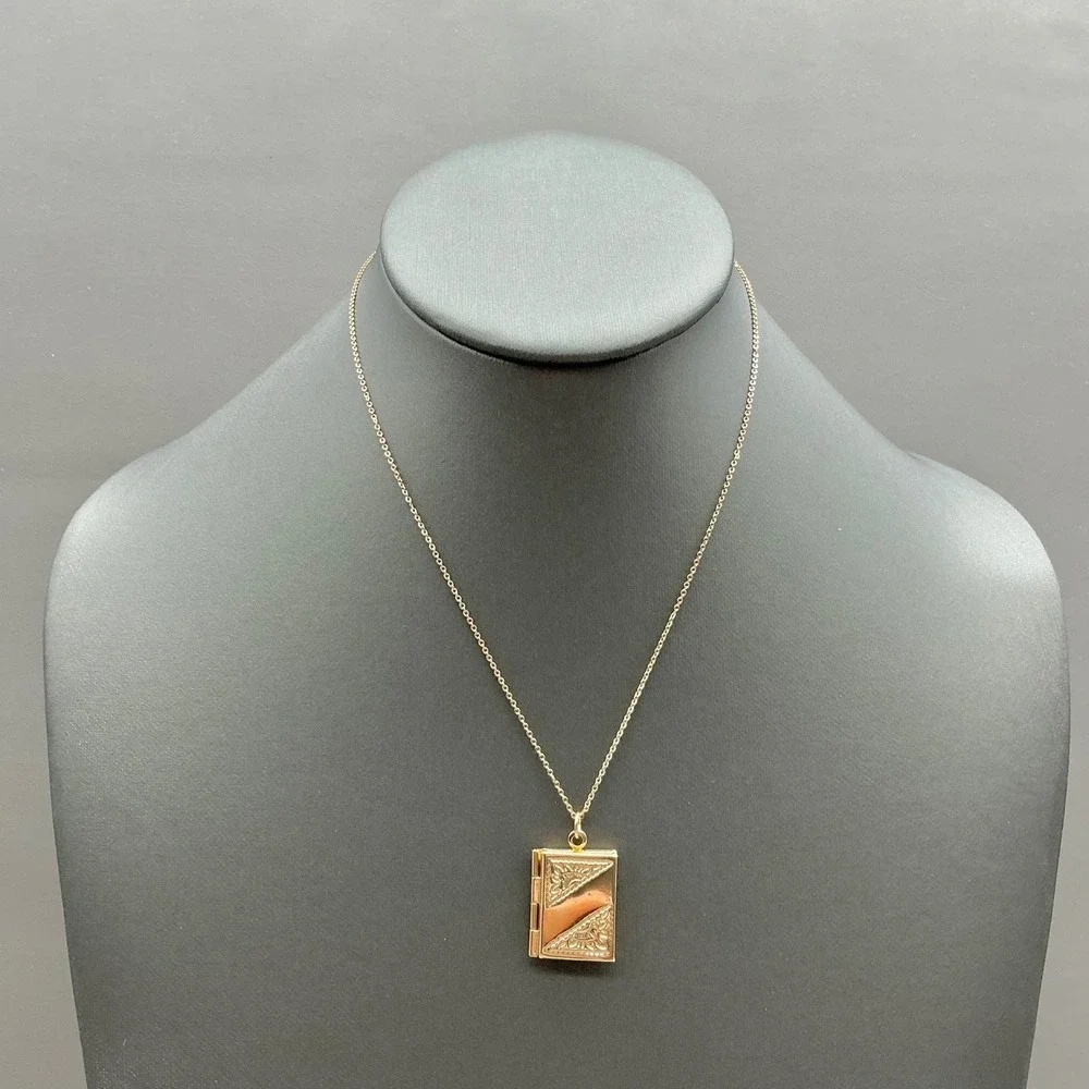 Maurices‎ Necklace Women Gold Tone Book Locket Etched Floral Pendant 18-21 Inch